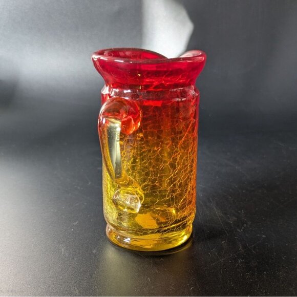 Amberina Crackle Glass Mini Pitcher 4" Tall Rainbow Art Glass - Picture 2 of 12